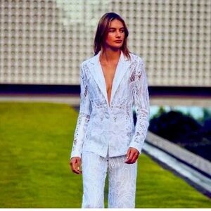 NWT ALEXIS *Durham* white open lace crochet jacket blazer